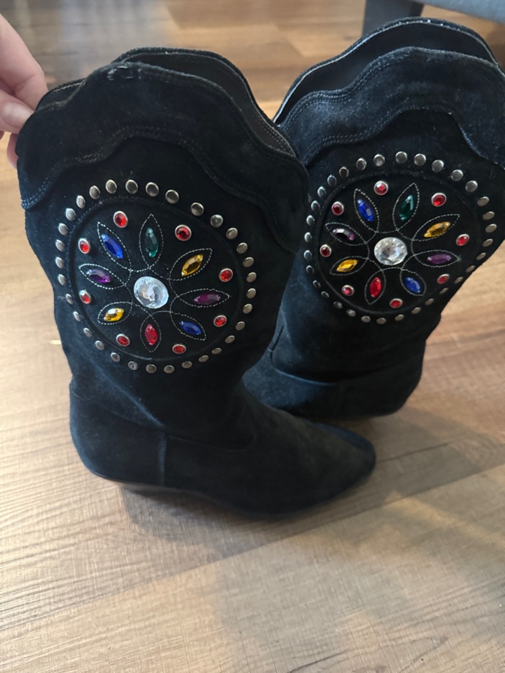 Vintage A.J. Valenci black suede western boots